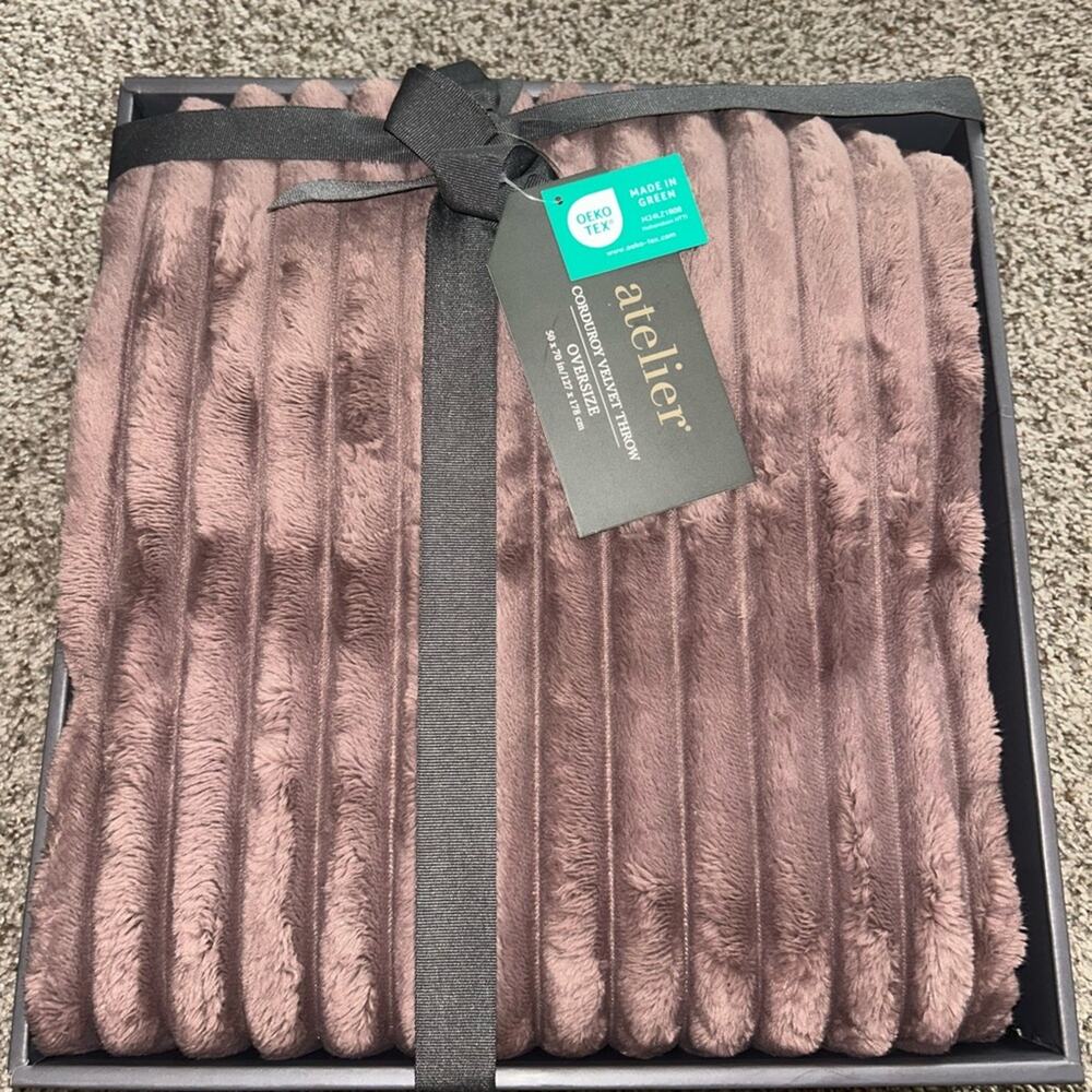 Atelier Corduroy Velvet Throw in Rich Mauve